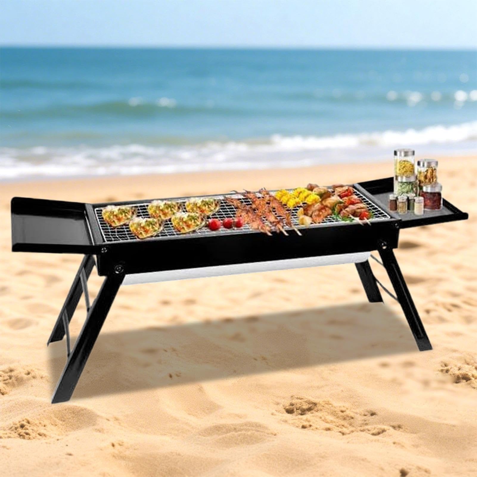 Przenośny grill na węgiel drzewny – grill na zewnątrz do ogrodu, pikniku, na plażę i kemping, kompaktowy sprzęt do gotowania wędrówek i wędrówek z plecakiem