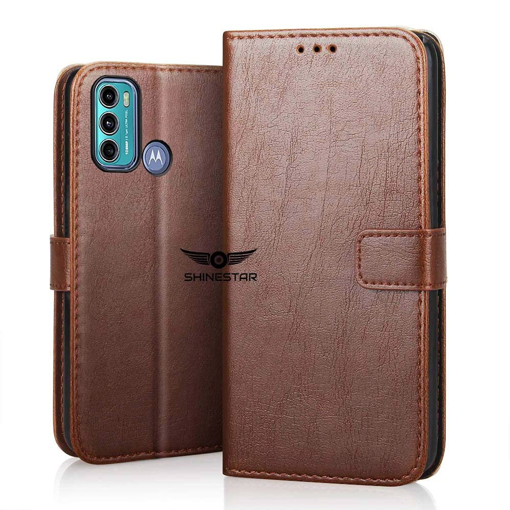 SHINESTAR Flip for Moto G60 (Faux Leather_Classic Brown)