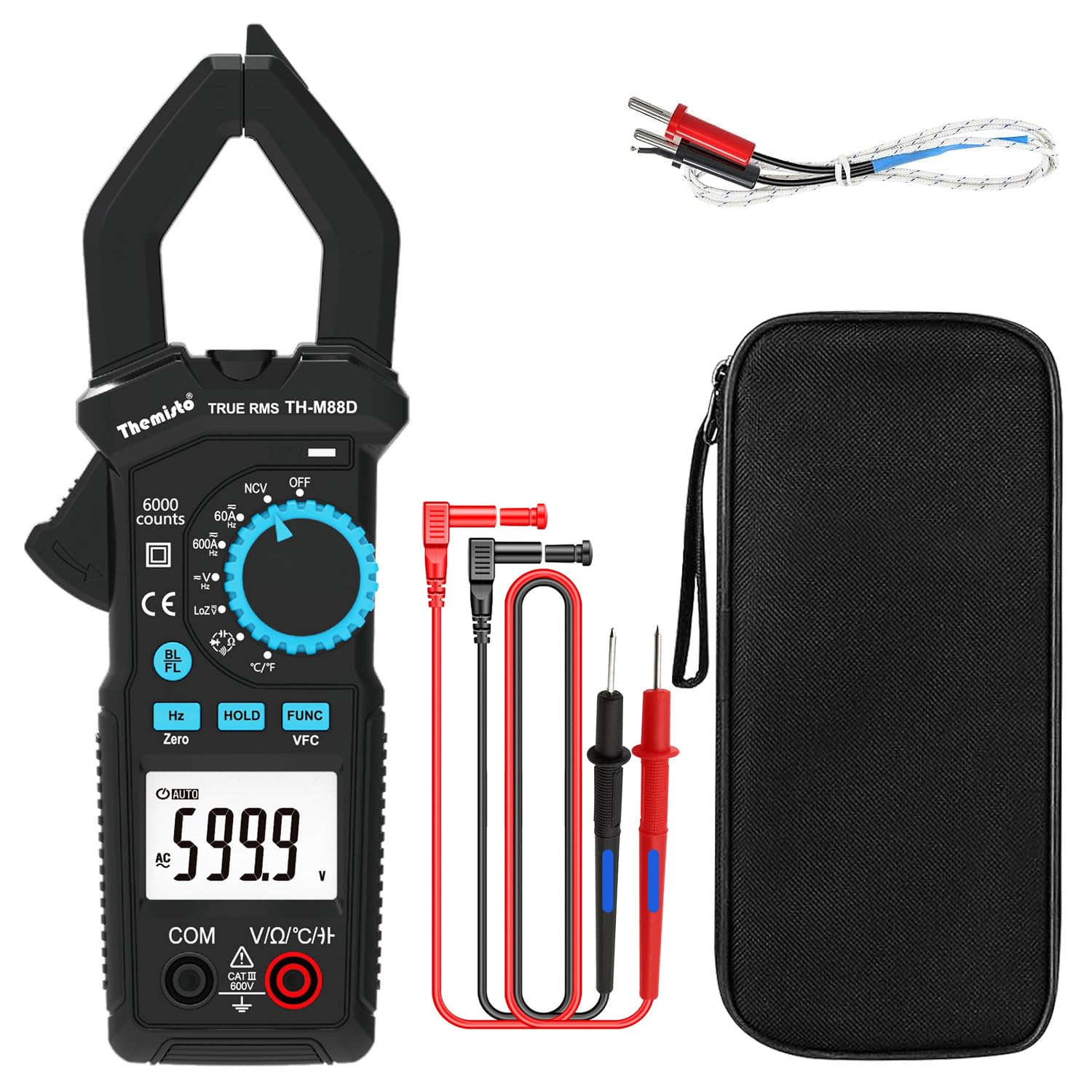 Themisto TH-M88D Auto Range, AC/DC Current, True Rms Digital Clamp Meter (600A,6000 Counts), Black-image-33