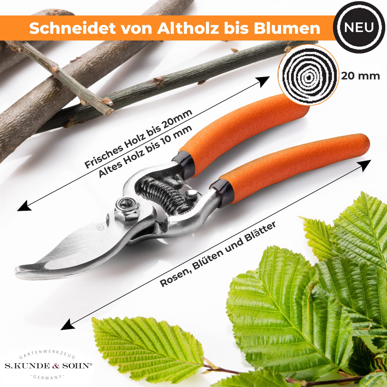S. Kunde & Sohn Germany – SKS 6 Tradition Gartenschere orange + SKS T1 Trageetui
