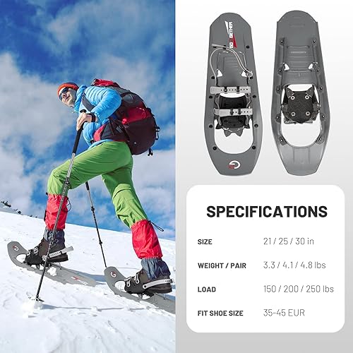 Miniatura 6 de G2 - Juego de raquetas de nieve para terreno de montaña de 232530 pulgadas con bastones de senderismo, rieles de tracción de acero especiales,