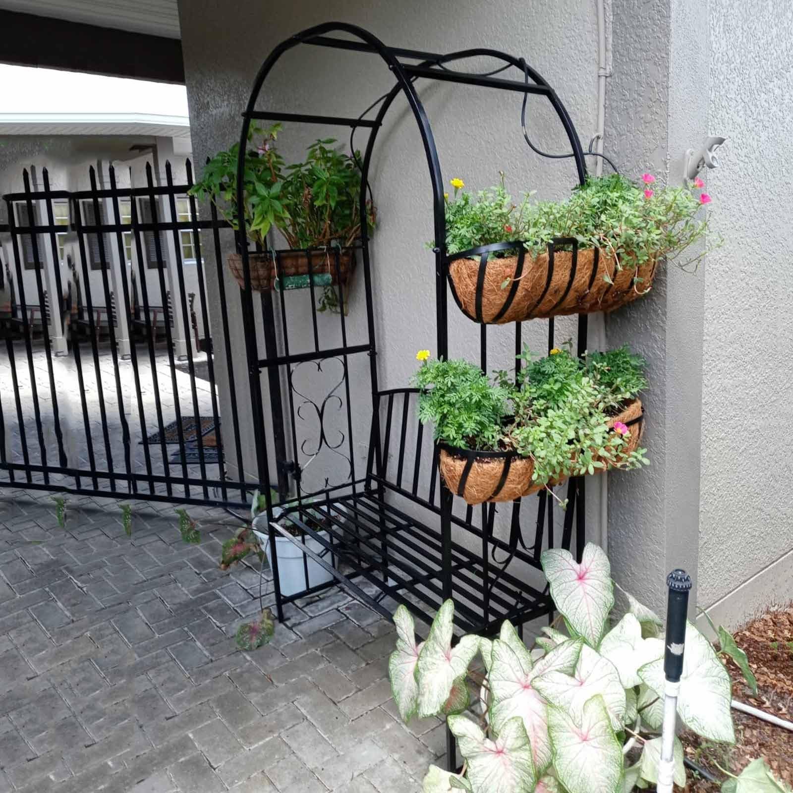 Treillis de jardin en métal robuste avec banc – Parfait pour les plantes grimpantes et la décoration extérieure – Arche robuste pour l'aménagement paysager de jardin