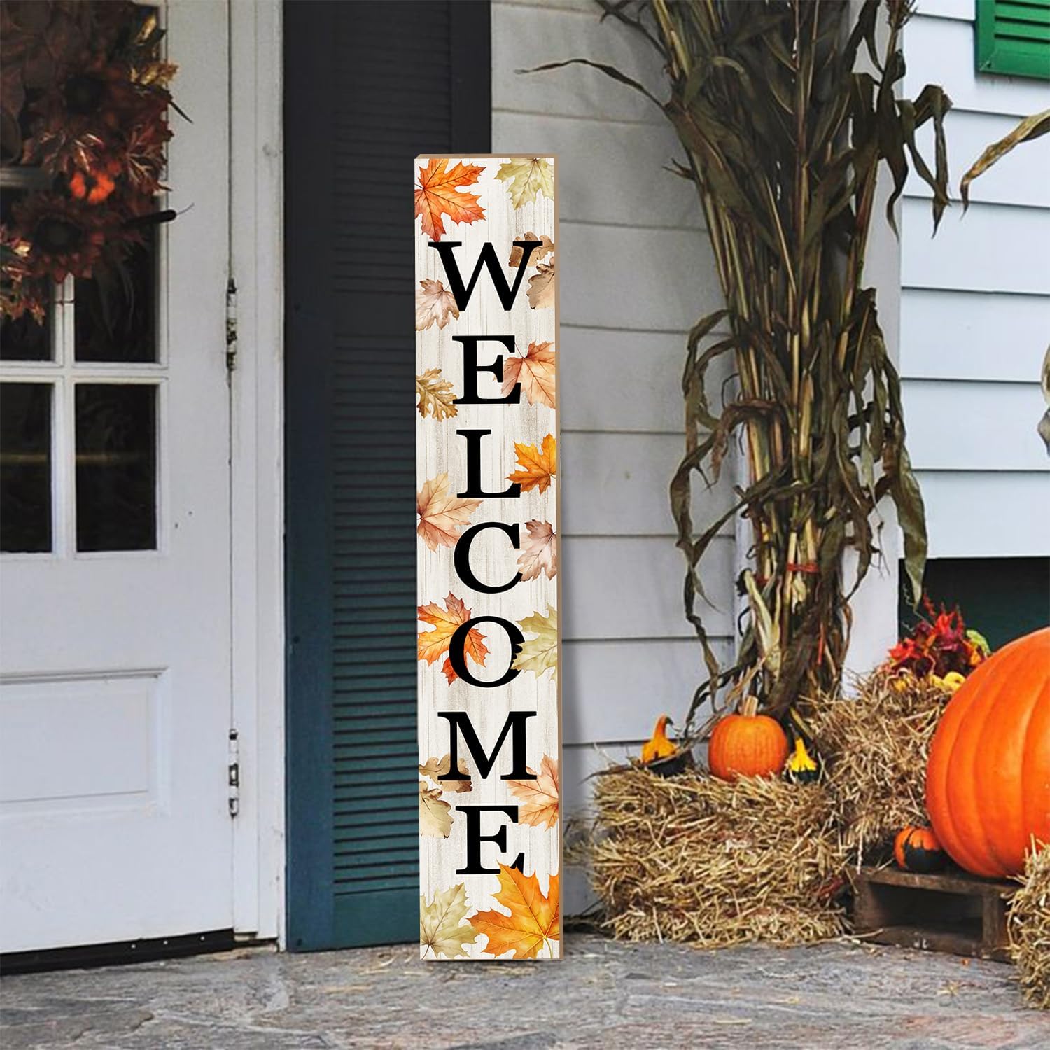 Fall Porch Sign Autumn Maple Leaf Welcome Sign Vertical Standing Sign For Front Porch Decor Farmhouse Wall Hanging for Patio Yard Party Indoor Outdoor Thanksgiving Decoration 47.2"H