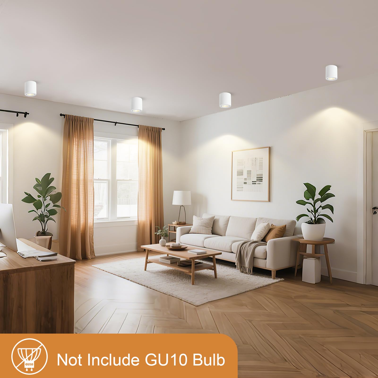 Spots de Plafond GU10 orientable Blanc 6 Pcs, Spot en Saillie 230V Cadre avec GU10 douille LED éclairage plat aluminium rond Ceiling Downlight, Plafonnier salle de bain