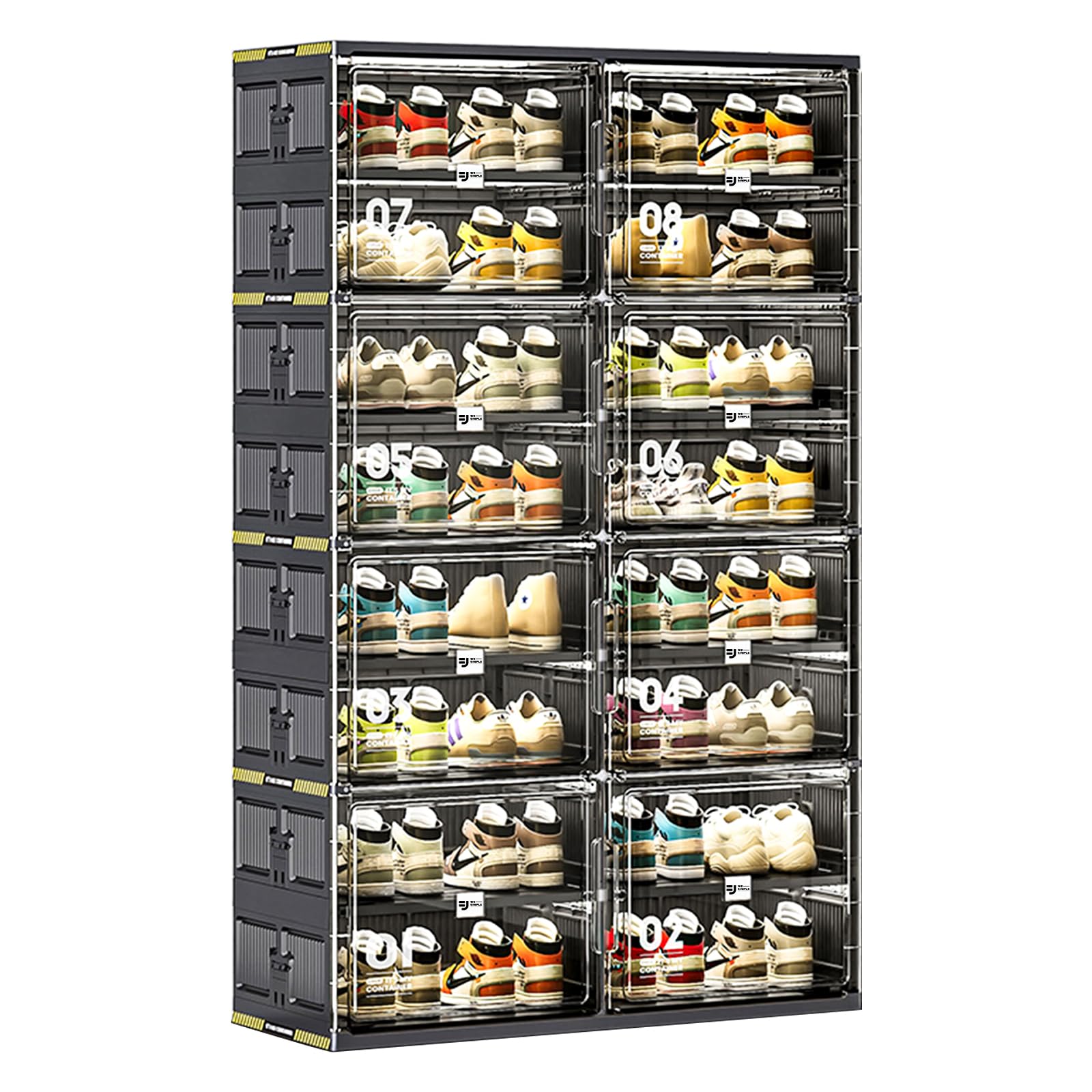 32 Pairs Portable Shoe Storage Cabinet of 3-Step Fast Installation, Plastic Shoe Box with Magnetic Clear Door for Entryway, Enclosed Shoe Rack for Sneaker, Heels etc. (2Row, 8Tier)