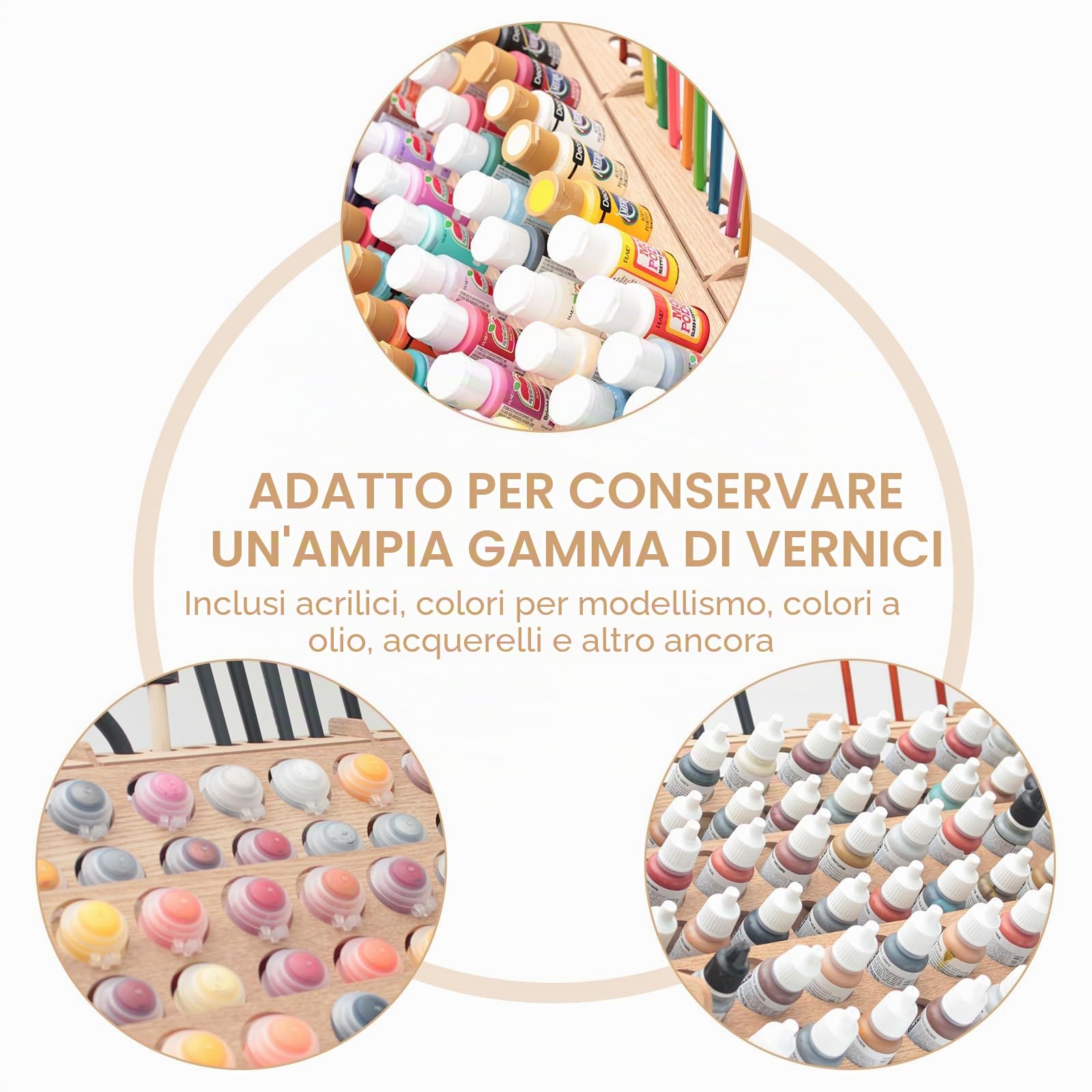 Organizer extra large in legno a 9 ripiani per 99 bottiglie, organizer per pittura e pennelli, per olio acrilico, artigianato, hobby, mini modellini, pittura, pittura, organizer per artisti