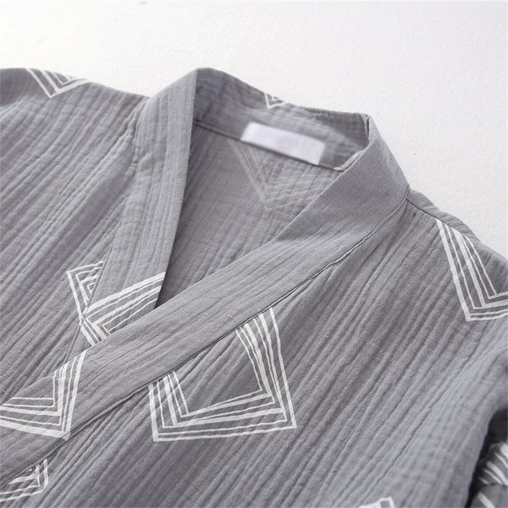 Men's Bathrobes Breathable Thin Cotton Pajamas V-neck Bathrobes Pajamas Geometric Printing Home Bathrobes(XL code)
