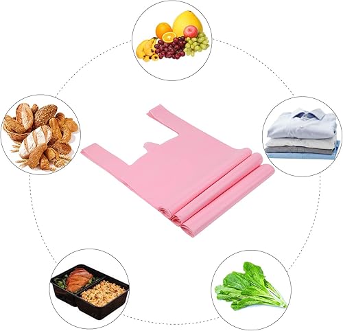 Miniatura 7 de LazyMe Bolsas de plástico con asas, bolsas de compras en bolsas de restaurante a granel, 12 x 20 pulgadas (rosa, 50 unidades, morado, 50 unidades),