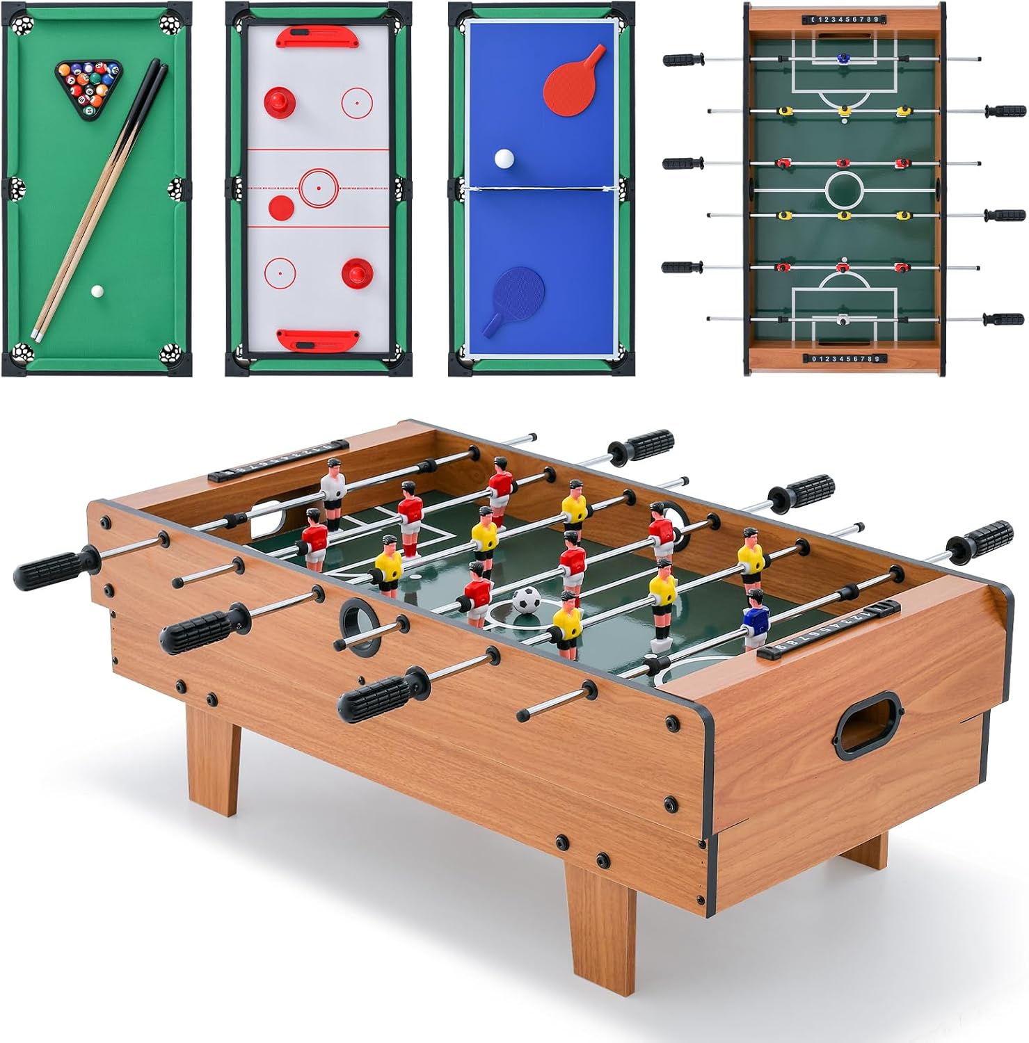 Giantex 4-in-1 Combo Game Table: Foosball, Billiards, Ping Pong, Hockey - Space-Saving Multi-Game Top for Family Nights & Game Rooms