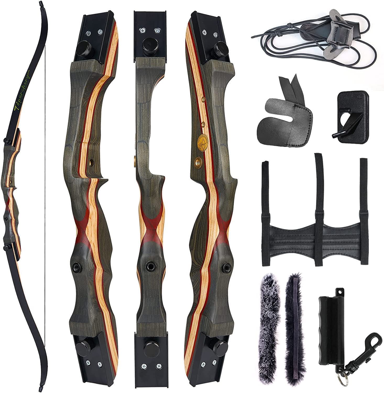 TOPARCHERY Recurve Bow for Adult & Youth Beginner, 62" Wooden Takedown Recurve Hunting Bow for Outdoor Training Practice Right Handed 45lbs