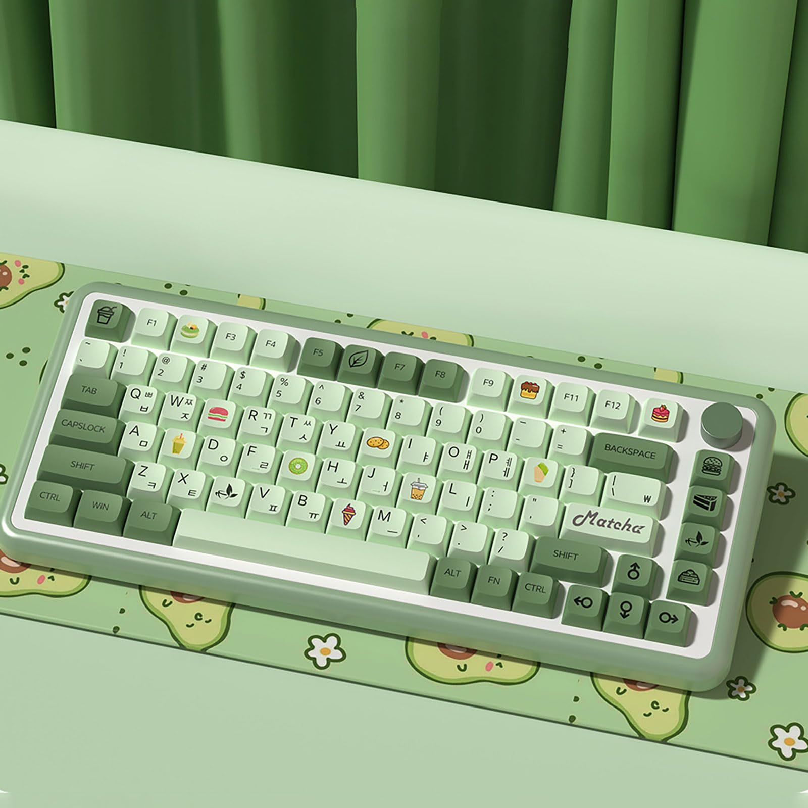 Touches Matcha PBT 139 Touches Vertes Jeu de Touches de Jeu Profil XDA Touches Mignonnes Touches personnalisées Disposition ANSI Dye-Sub pour claviers mécaniques,Russian