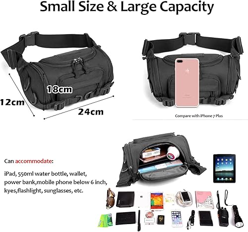 Miniatura 3 de CamGO Riñonera táctica, portátil, con cintura militar, para hombres y mujeres, color negro, Negro, talla única, Riñonera