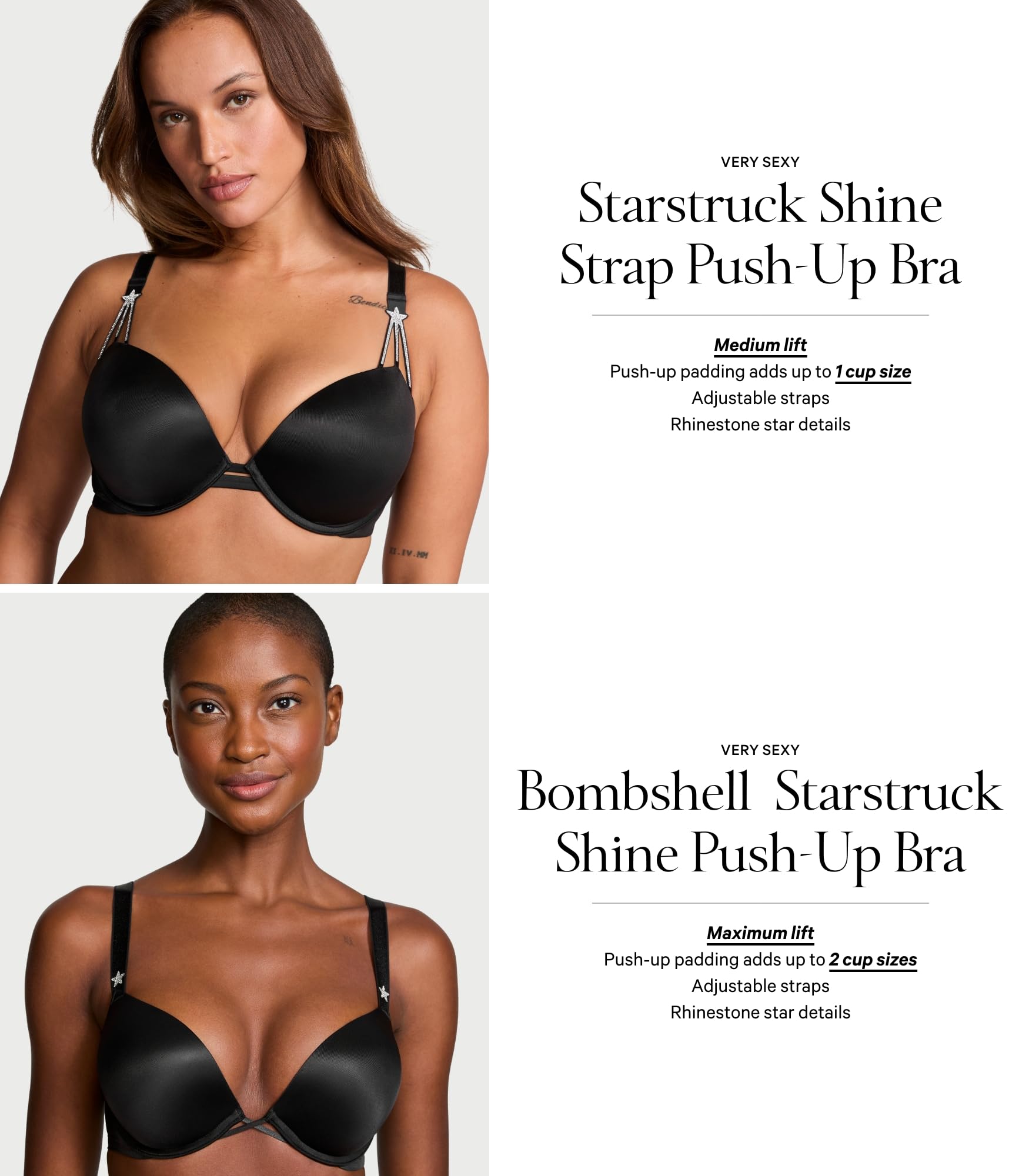 Victoria's Secret Sujetador push-up muy sexy, añade 1 talla de copa, acolchado, tirantes sexy, sujetadores para mujer, colección muy sexy (32A-36DD)