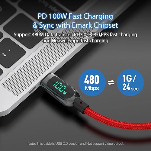 Miniatura 4 de SOOPII Cable USB C a USB C de 100 W de 4 pies de carga rápida, cable trenzado de nailon con pantalla LED para iPhone 1515 Pro15 Plus15 Pro Max, lPad