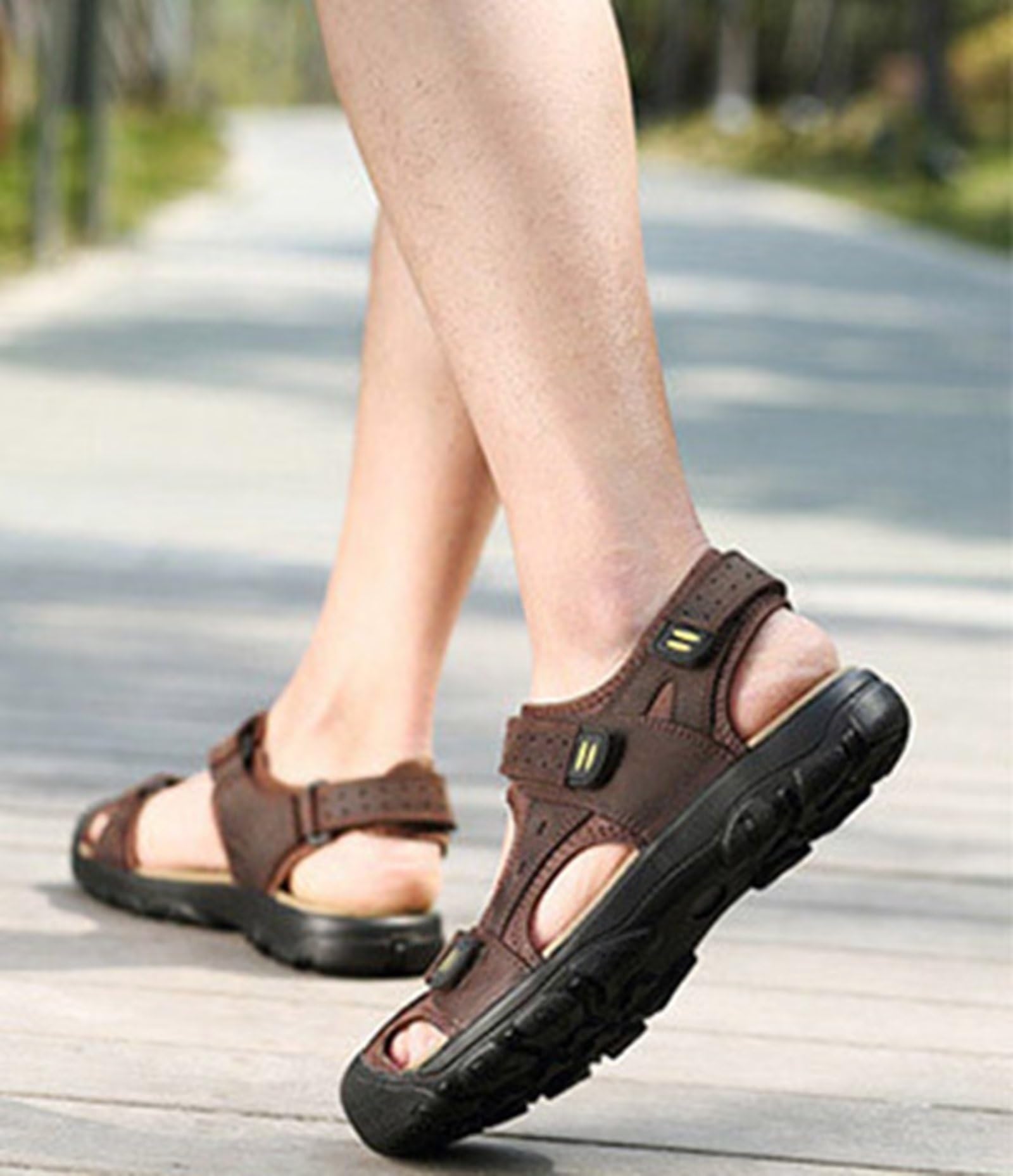 Sandali Sportivi Uomo Pelle Sandali Trekking Sandali Estivi Punta Chiusi Sandali All'aperto Spiaggia Pescatore Antiscivolo