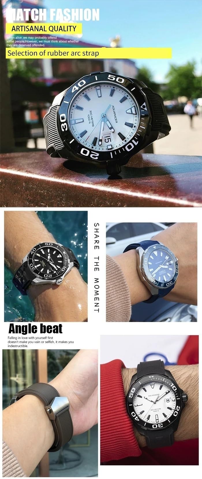 Bracelet de montre en caoutchouc naturel 20mm 22mm, pour TAG Heuer montre Aquaracer 300 500, bracelet de plongée, bracelet de sport en Silicone
