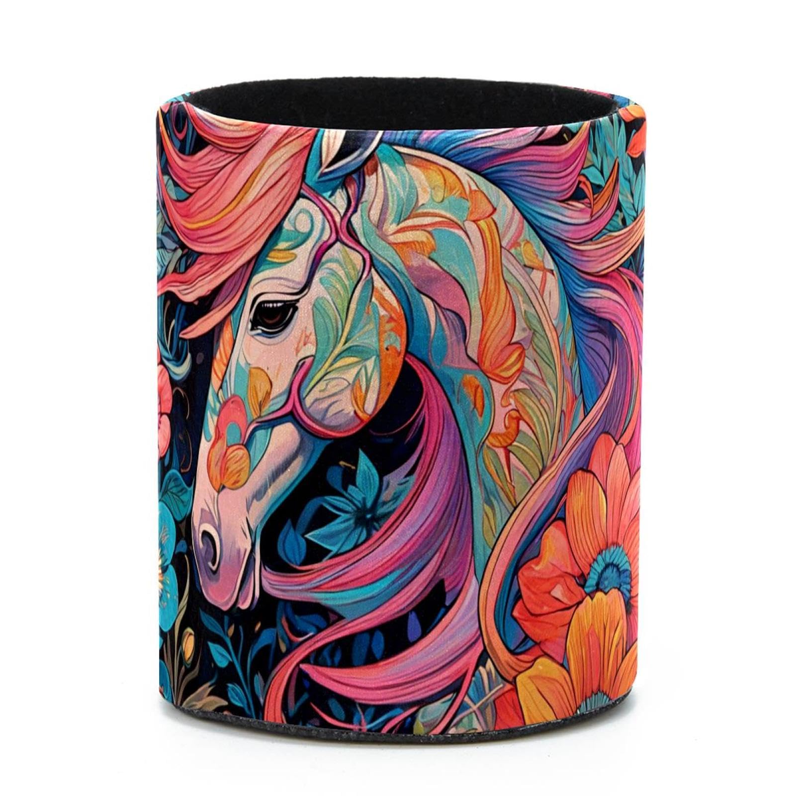 VAPOKF Round Pencil Holders for Desk, Drawing Horse Pen Holders Pen Pot Makeup Brushes Storage Desktop Stationery Supplies Organiser for Home Office