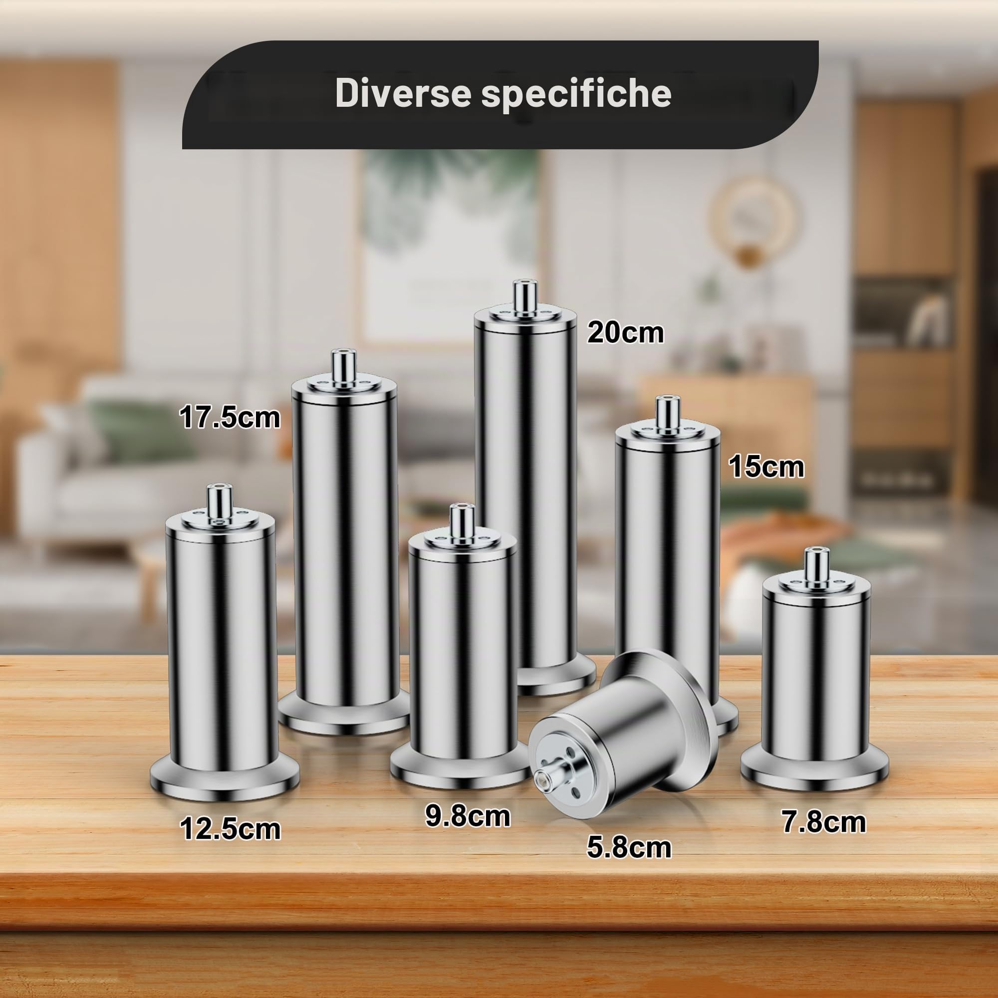 4 piedini per mobili in acciaio inox 304, da 12,5 cm, per mobili, armadi, letti, gambe, divani, gambe del tavolo, da utilizzare con viti M8, con portata di oltre 600 kg