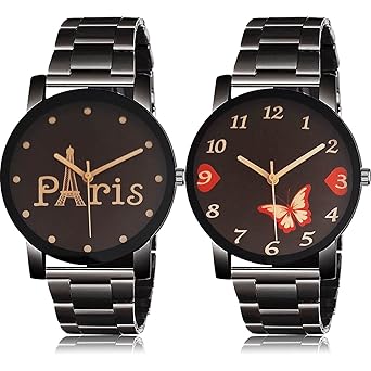 GROOT Royal Eiffel Tower Chain and Sports Chain Analog Black and Blue Color Dial Boys Watch - BCPL12-BCPL14 (Pack of 2)