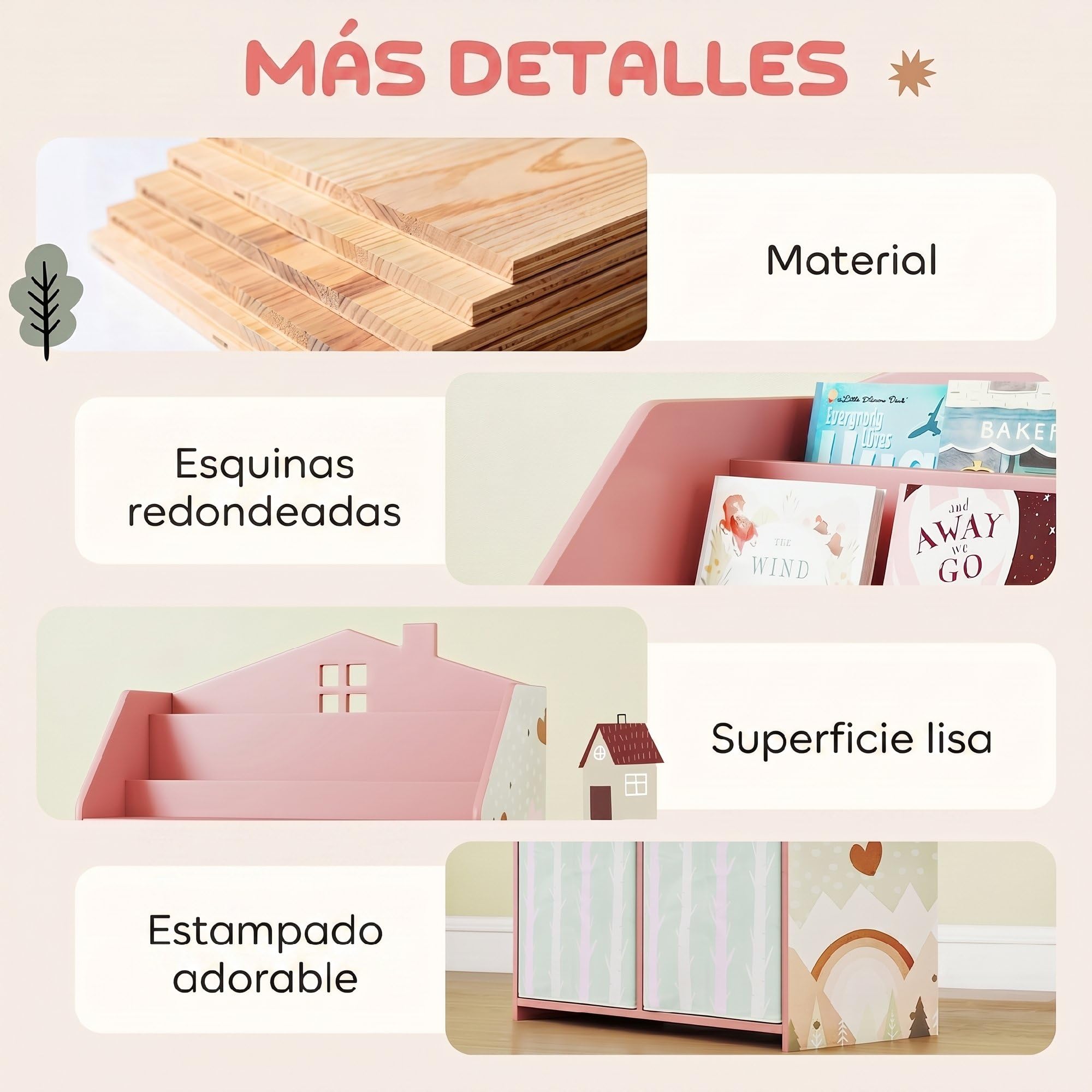 AIYAPLAY Estantería Infantil para Juguetes con Cajones de Tela, Estantes Abiertos, Diseño de Zorros, Organizador de Juguetes para Dormitorio, Sala de Juegos, Guardería, Rosa