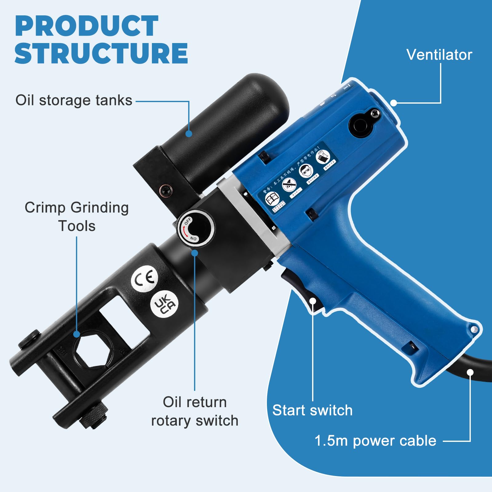 MXBAOHENG Pinza idraulica elettrica 4-300 mm² 120 KN pinza crimpatrice idraulica elettrica con 15 inserti di crimpatura per terminali in rame e alluminio