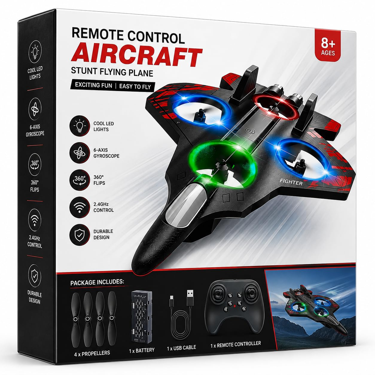 Remote Control for Kids, RC Glider Plane with Light EPP Foam Material Aeroplane Fighter Jet for Kids Adults 360° Flip, Stunt Roll Stable Flying Jet Toy Easy to use Safe for Boys Girls,Indoor Outdoor-image-19