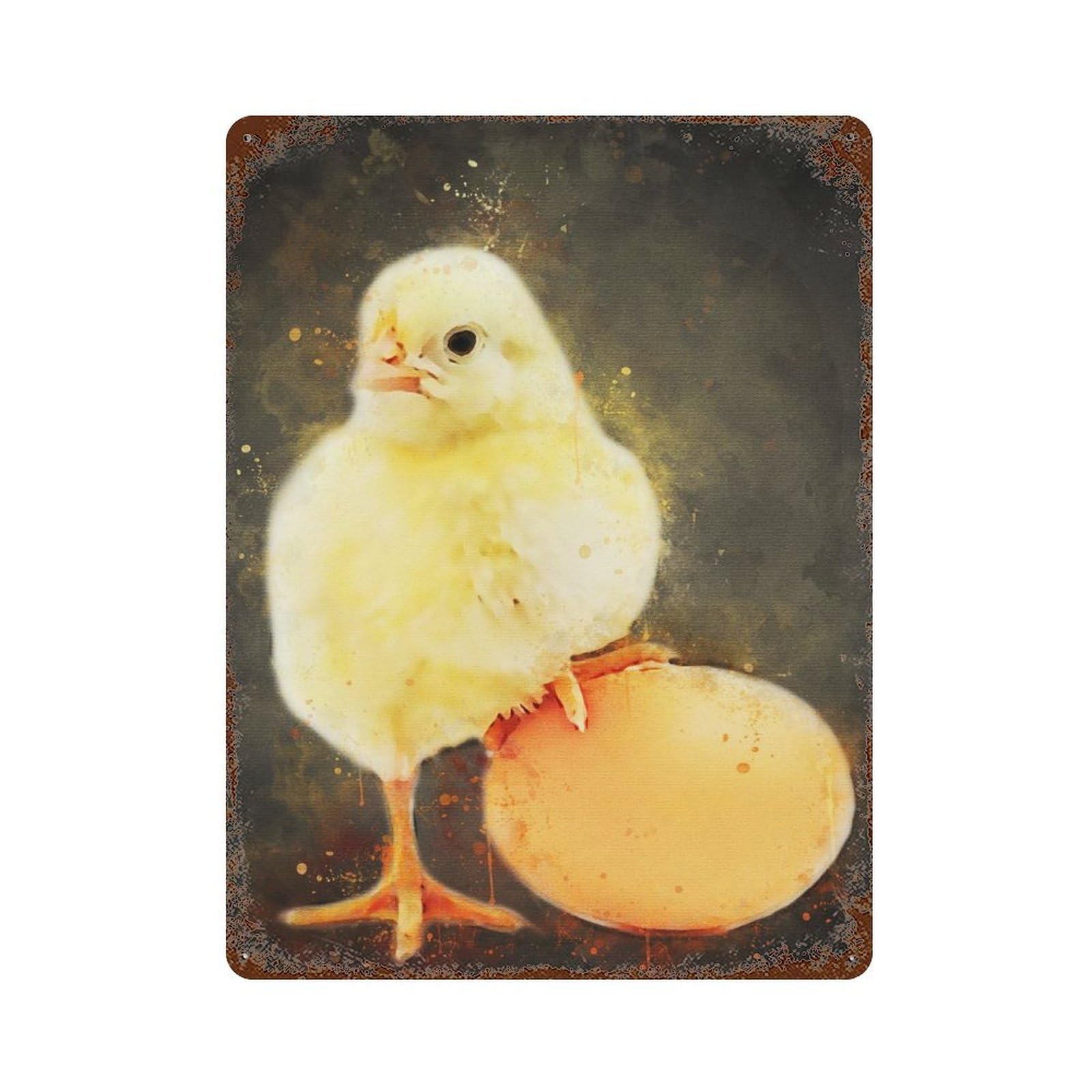 Cute Child Chicken Vintage Rust Metal Sign 15.7"x11.8", Farmhouse Wall Decor for Garage, Pub Or Kitchen