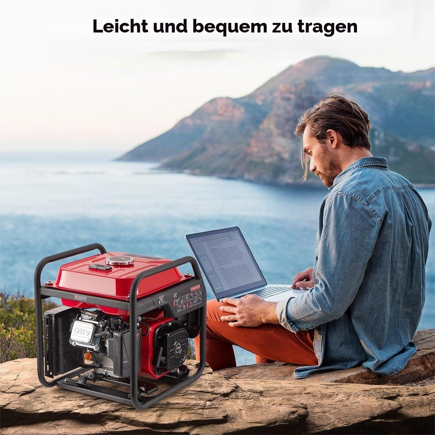 Generator 4000 W Generatoren Variable Frequenz, Benzingenerator | Extrem Leise | USB | Wasserdichte Steckdose | Tragbar – Geeignet für Outdoor | Camping | Wohnmobil | Notfall