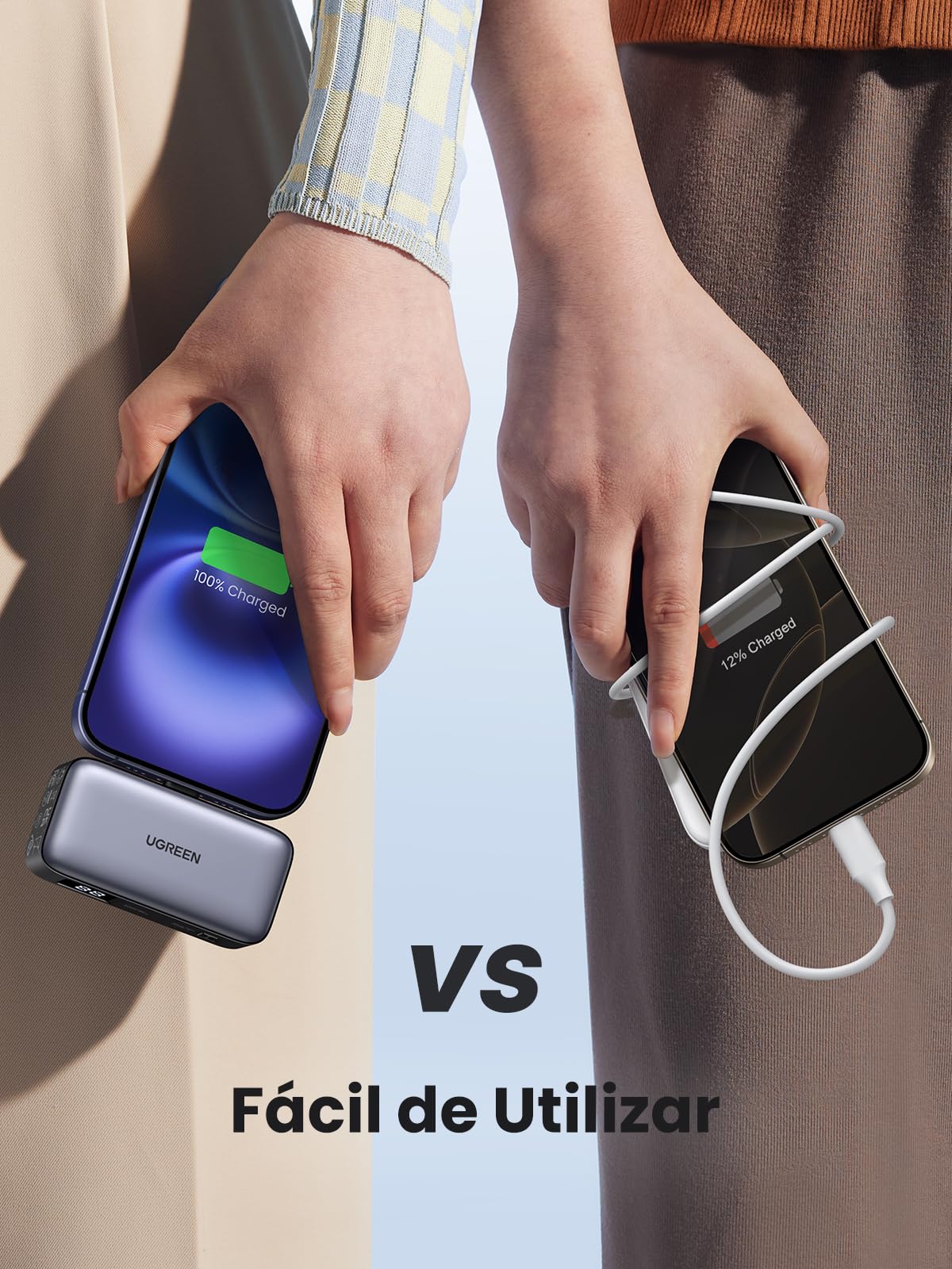 UGREEN Power Bank - Batería externa de 5000 mAh - Connettore USB-C - Con supporto - Nero