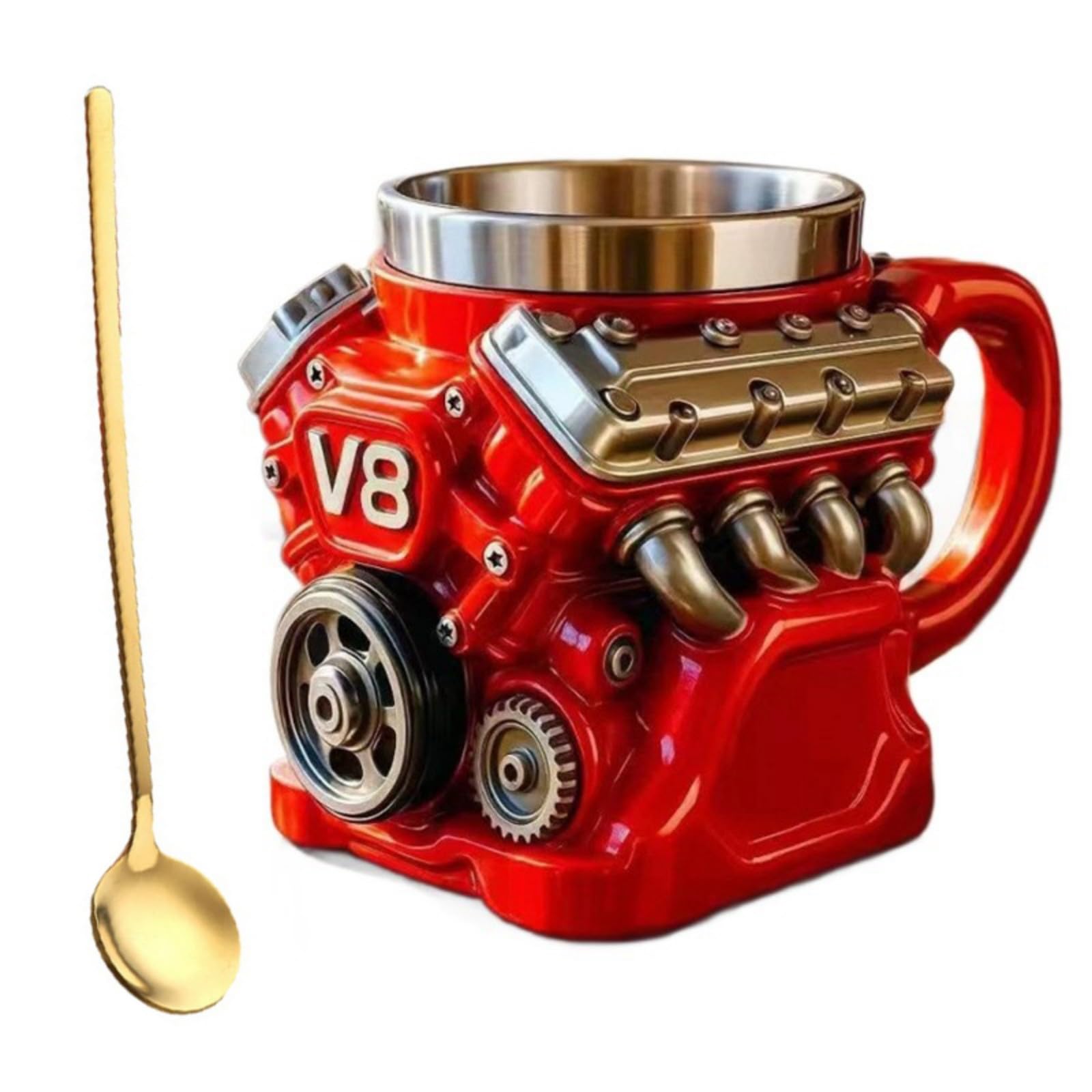 MALSSE Engine Plan Coffee Cup with Spoon 11 Fluidounce for Car Enthusiasts Computer Decoration Constructed of Rosin Mechanical Plan Cup
