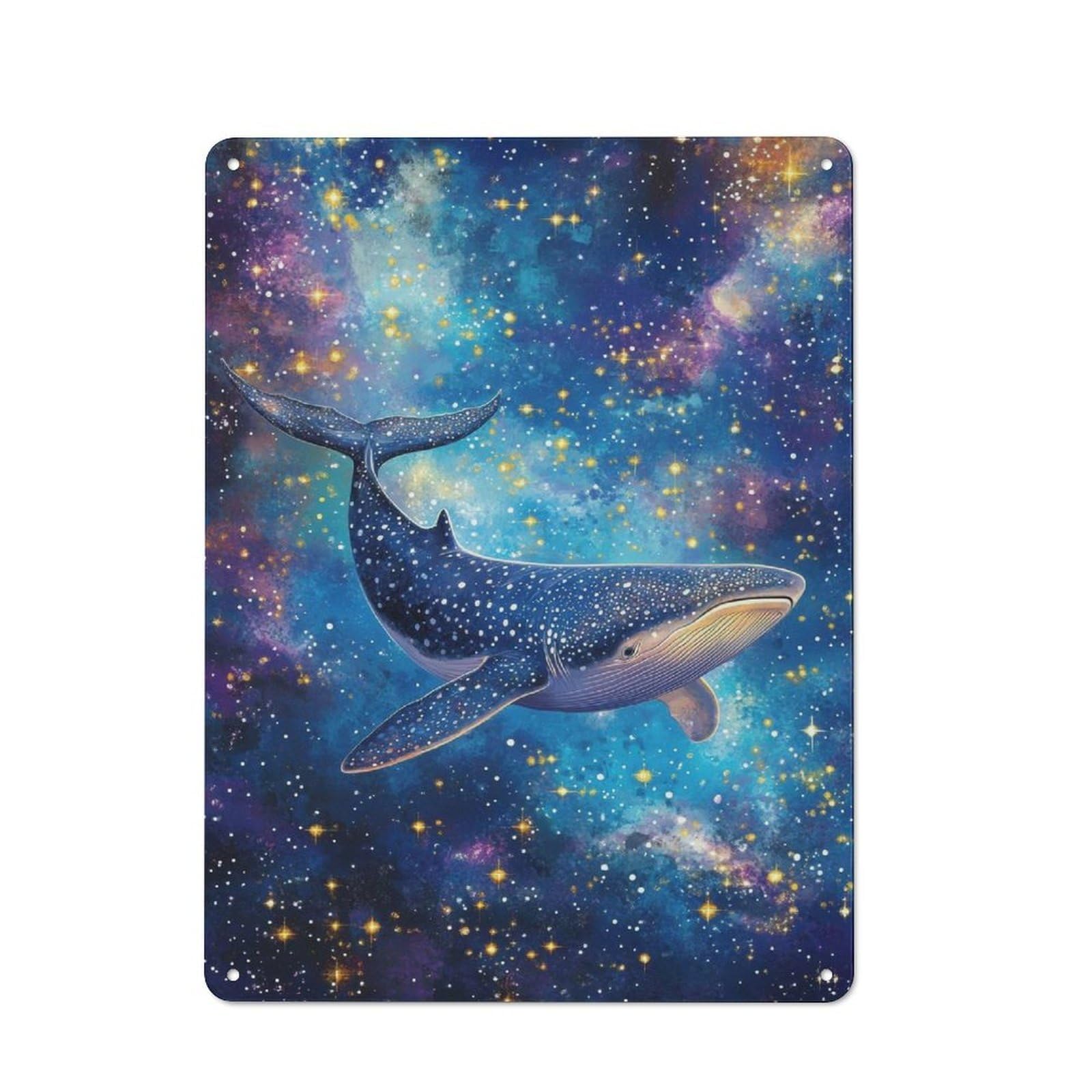 Whale in The Galaxy Rustic Tin Sign 40x30cm, Shed Style Utility Space Decor for Patio Bar, Workshop, Shed Or Kitchen