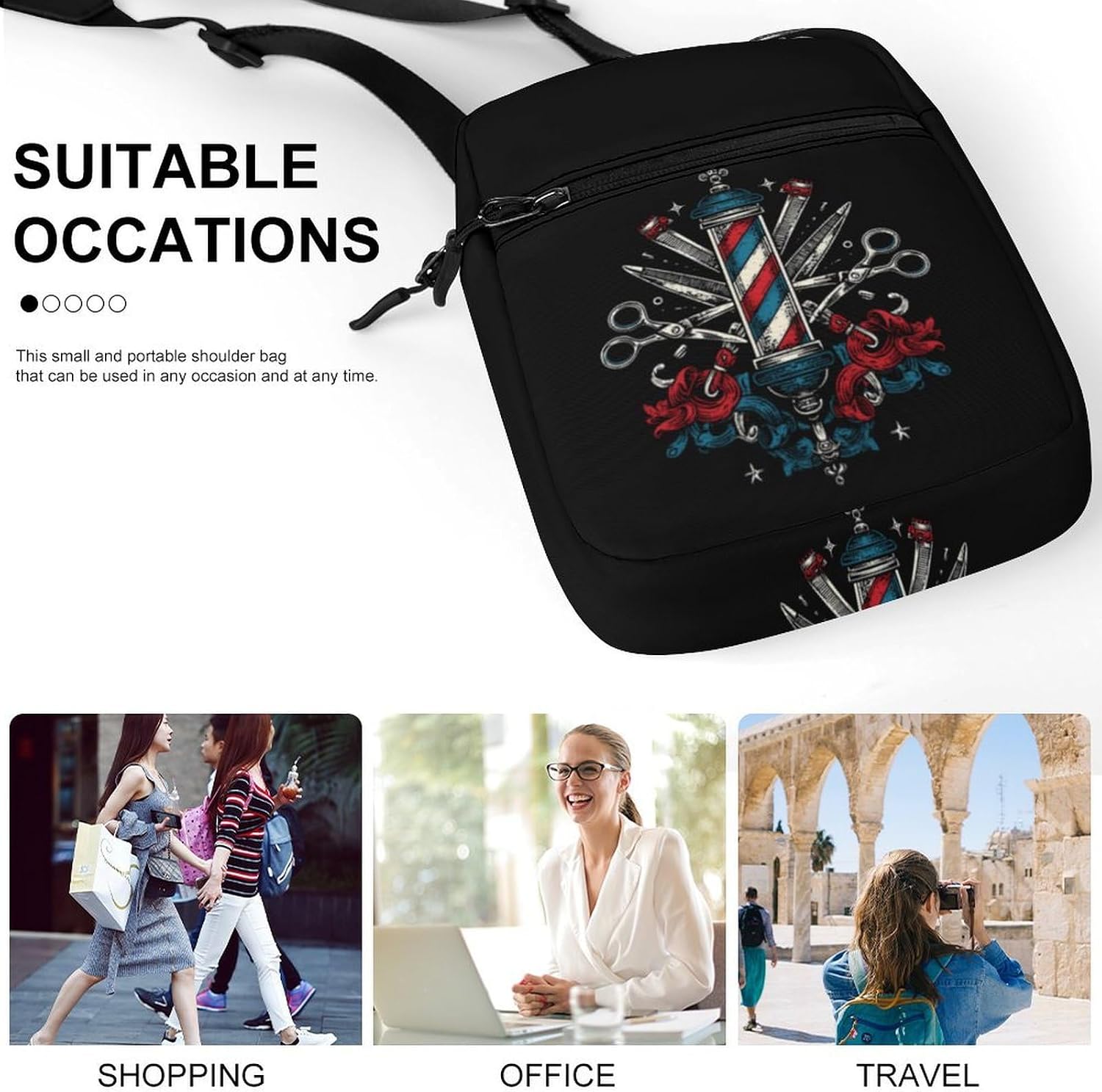 Barber Pole Scissors Clippers Tools Small Crossbody Bag Sling Shoulder Satchel