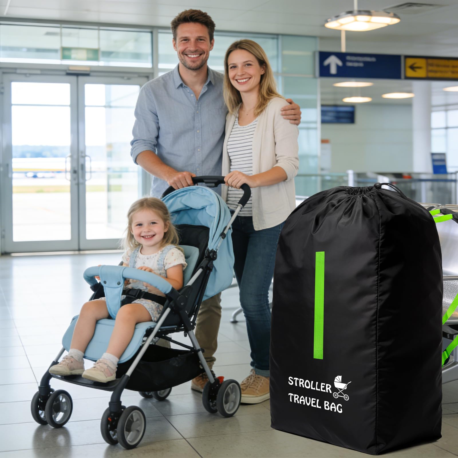 Funda Protectora de Viaje para Cochecito y Silla de Coche, Bolsa de Transporte Grande 120x63x43cm para Avión o Coche, Se Adapta a la Mayoría de Modelos | Funda impermeable para avión, resistente 600D Oxford bolsa con correa de hombro ajustable para cochec