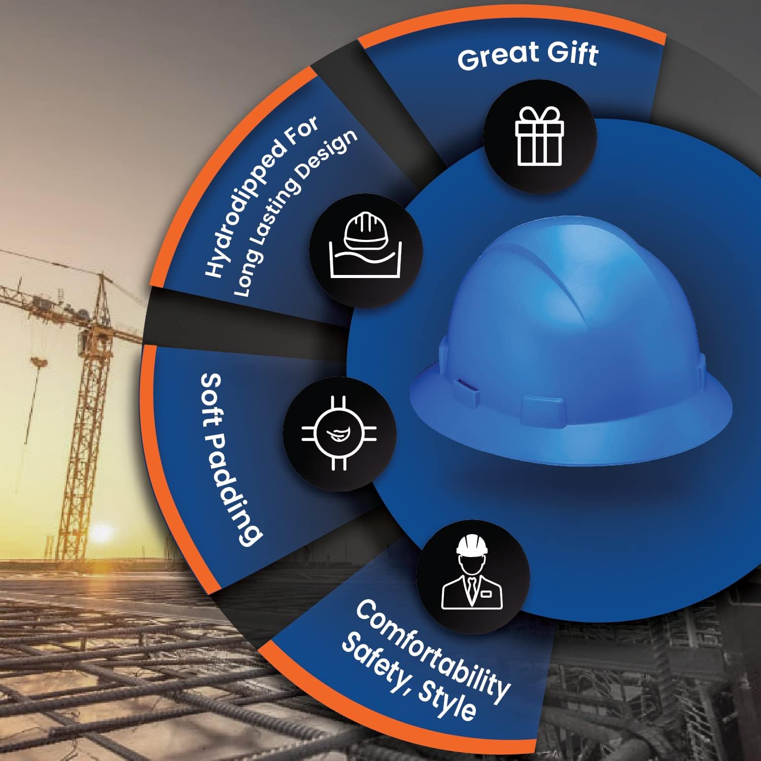 Acerpal Updated Full Brim Hard Hat, Blue, Padded, OSHA Construction Safety Approved Hardhats, Hard Hats for Men, Cascos De Construccion Helmet.