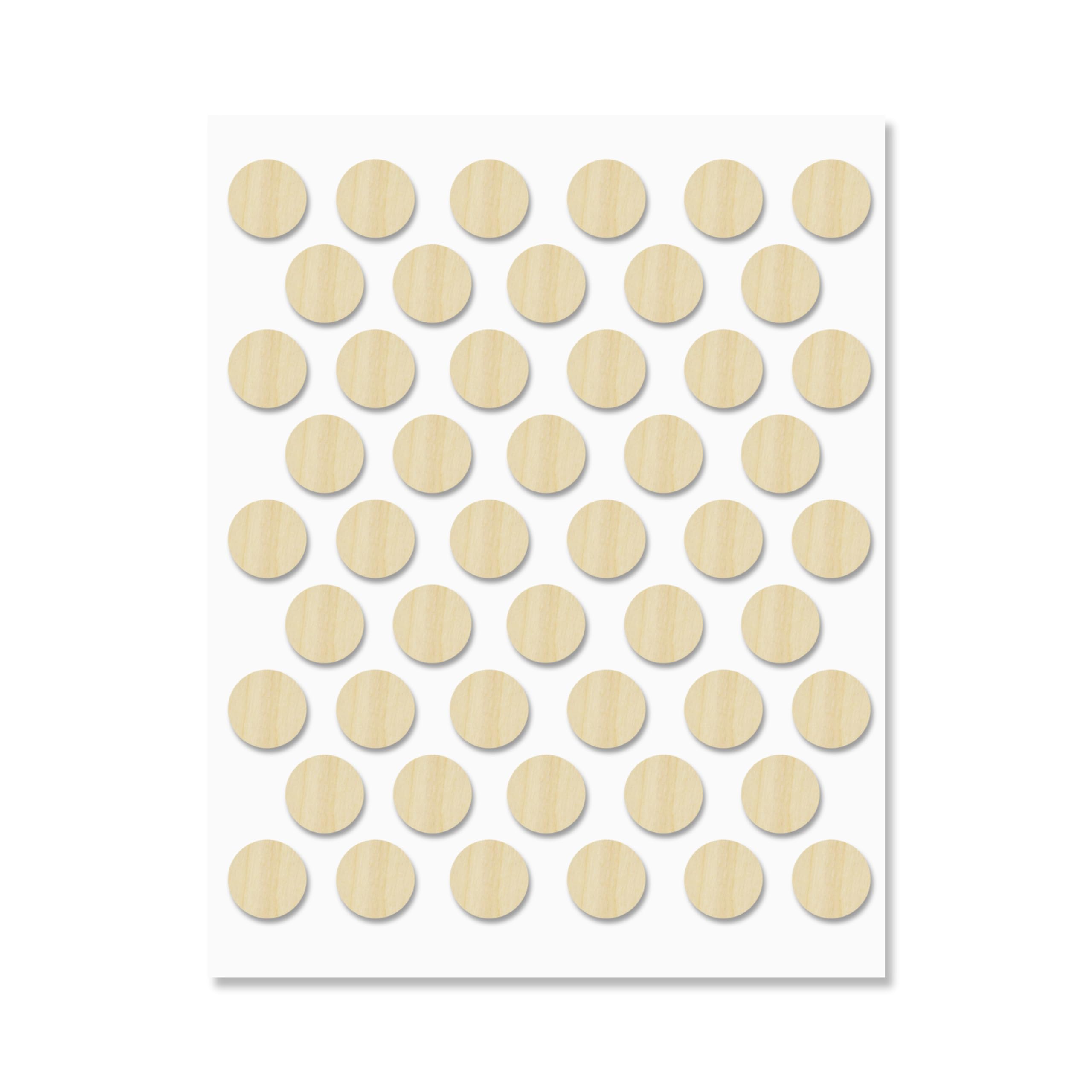 Maple Self-Adhesive Screw Hole Stickers - 50 pcs. 0.55 inch / 14 mm Peel Stick Dust Proof Tape, Water Resistance PVC Caps for Wood Cabinets, Furniture, Drawer, Wardrobe, Kitchen, Table