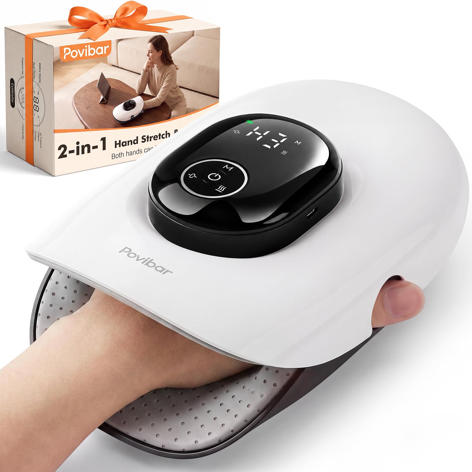 Intelligenter Handmassagegerät mit Kompression & Wärme, 2 in 1 Elektrischer Handmassager & Fingerdehner, 5 Intensitätsstufen, 3 Heizstufen, 4 Modi für Arthritis/Mausarm/Karpaltunnel