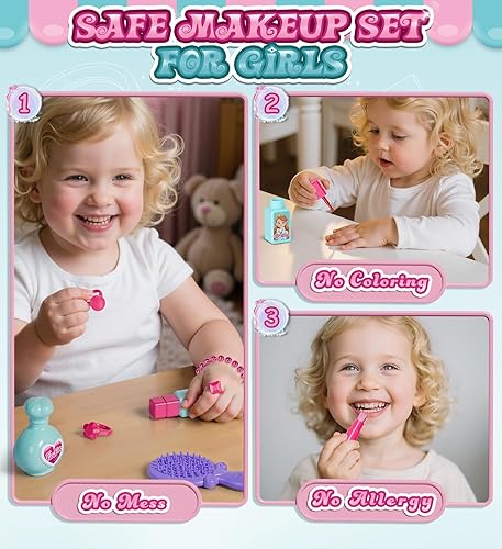 Miniatura 4 de Lehoo Castle Juego de mesa y silla de tocador para niños con espejo, luz, música, mesa de maquillaje para niñas con taburete y secador de pelo