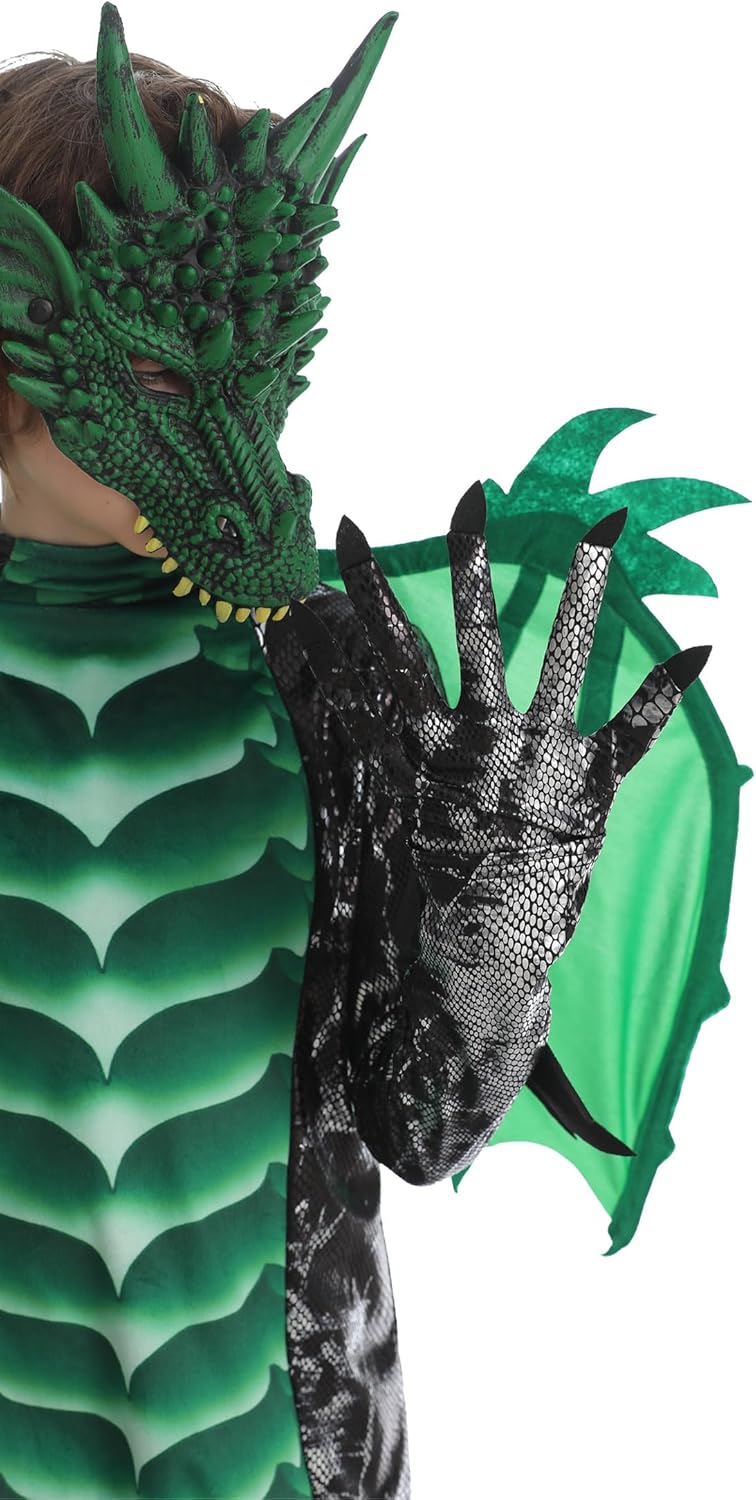 Kids Dragon Costume Set with Tail and Mask Boys Halloween Dragon Cosplay Dress Up Outfits - Image 3