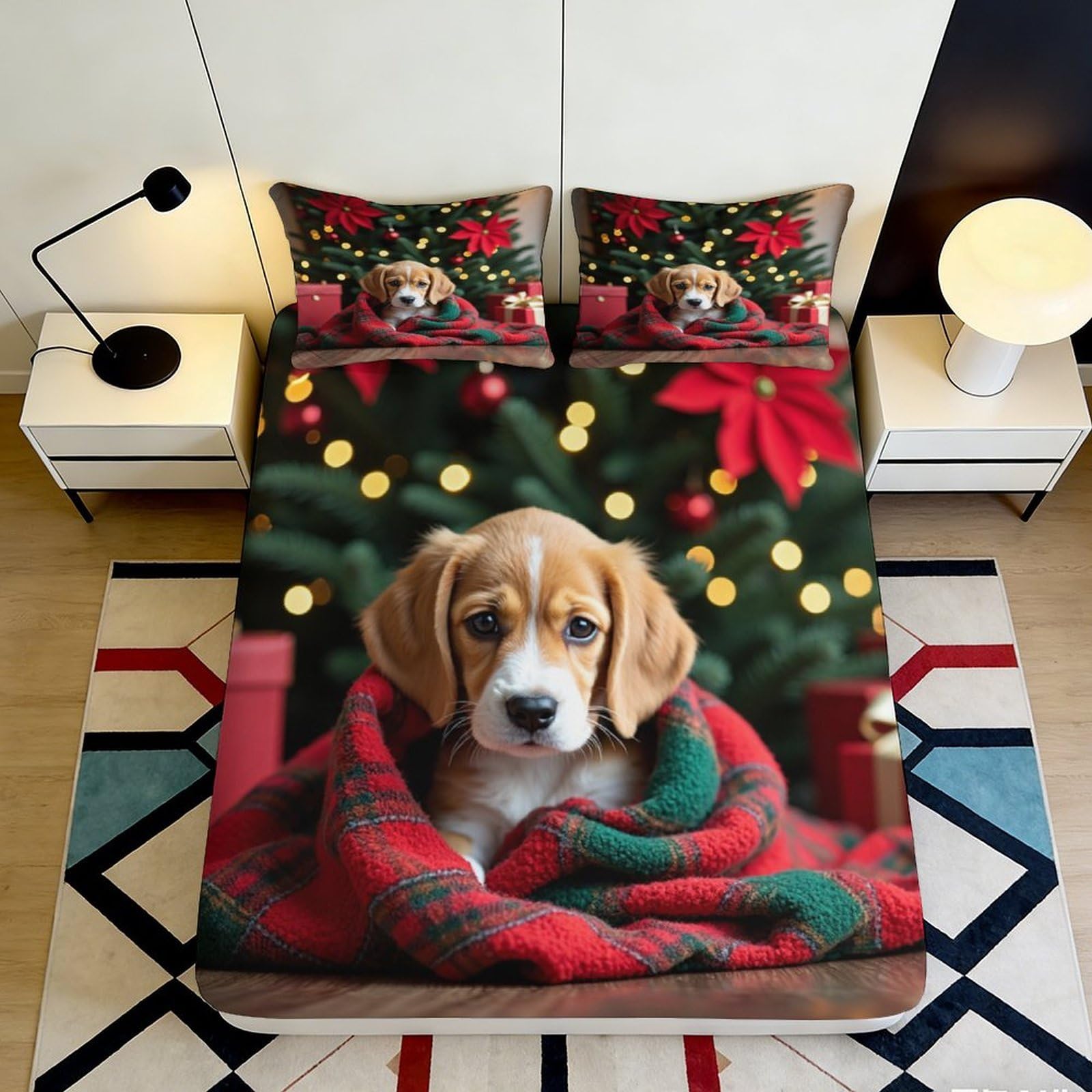 Zfldkwgb Style-6 3D Printed Christmas Dog Fitted Sheet Microfiber Soft Plaid Blanket Bed Cover For Bedroom Guestroom Mattress Decor 90X200x25cm