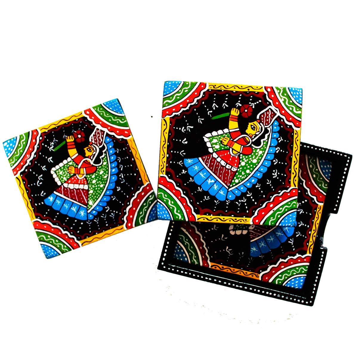 Hand Painted Tikuli Art Wooden Coasters - Set of 6 Assorted Coasters