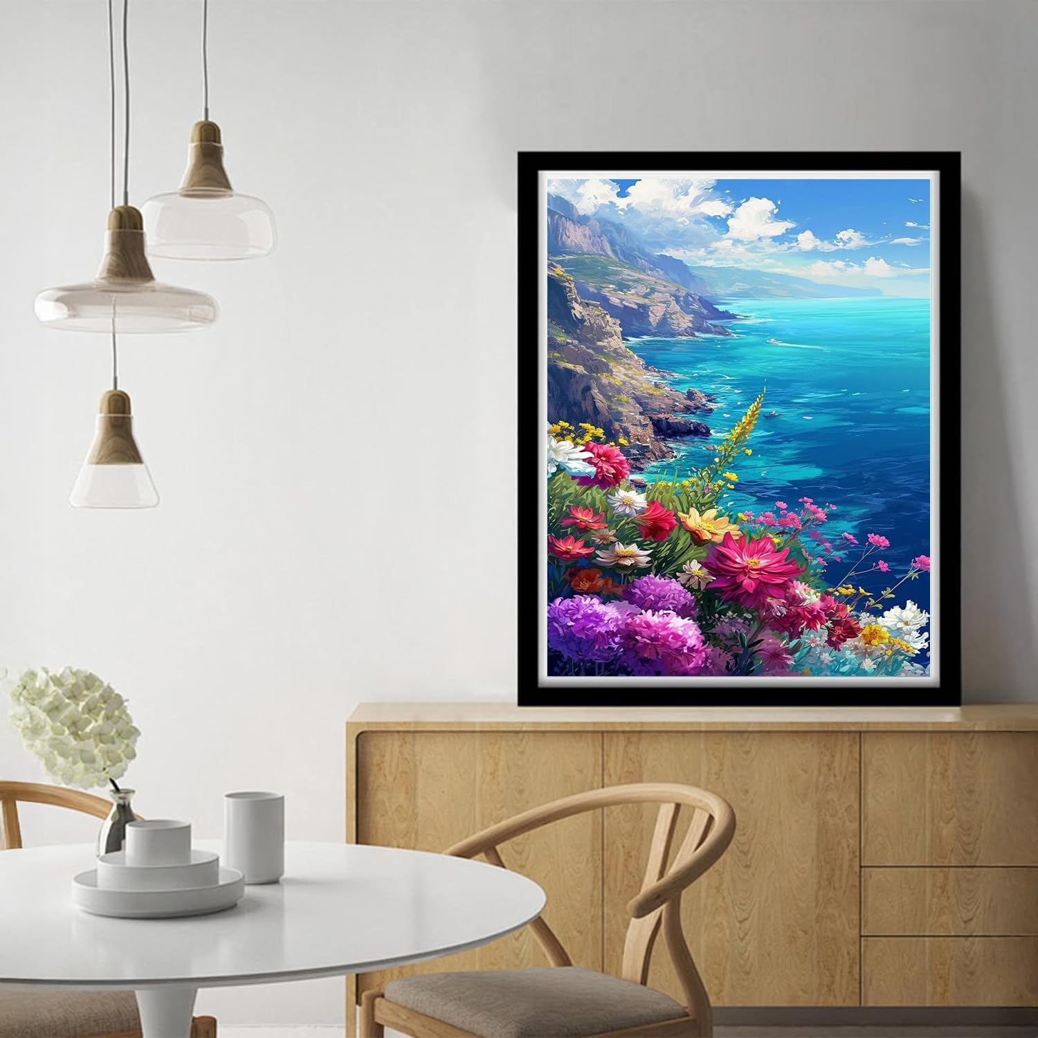HITIRECOVI Framed Paint by Numbers Ocean,Adult Paint by Number Kits on Canvas Framed with Wooden Easel,DIY Acrylic Painting by Numbers in Colorful Gifts Box for Wall Decor 12x16inch