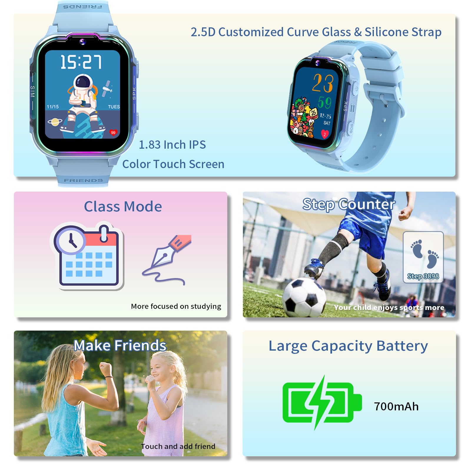 4G Smartwatch dla Dzieci z GPS Połączenia Wideo SOS Gry Budzik Krokomierz Kalkulator Wodoodporny Zegarek Cyfrowy dla Chłopców i Dziewczynek Prezent-