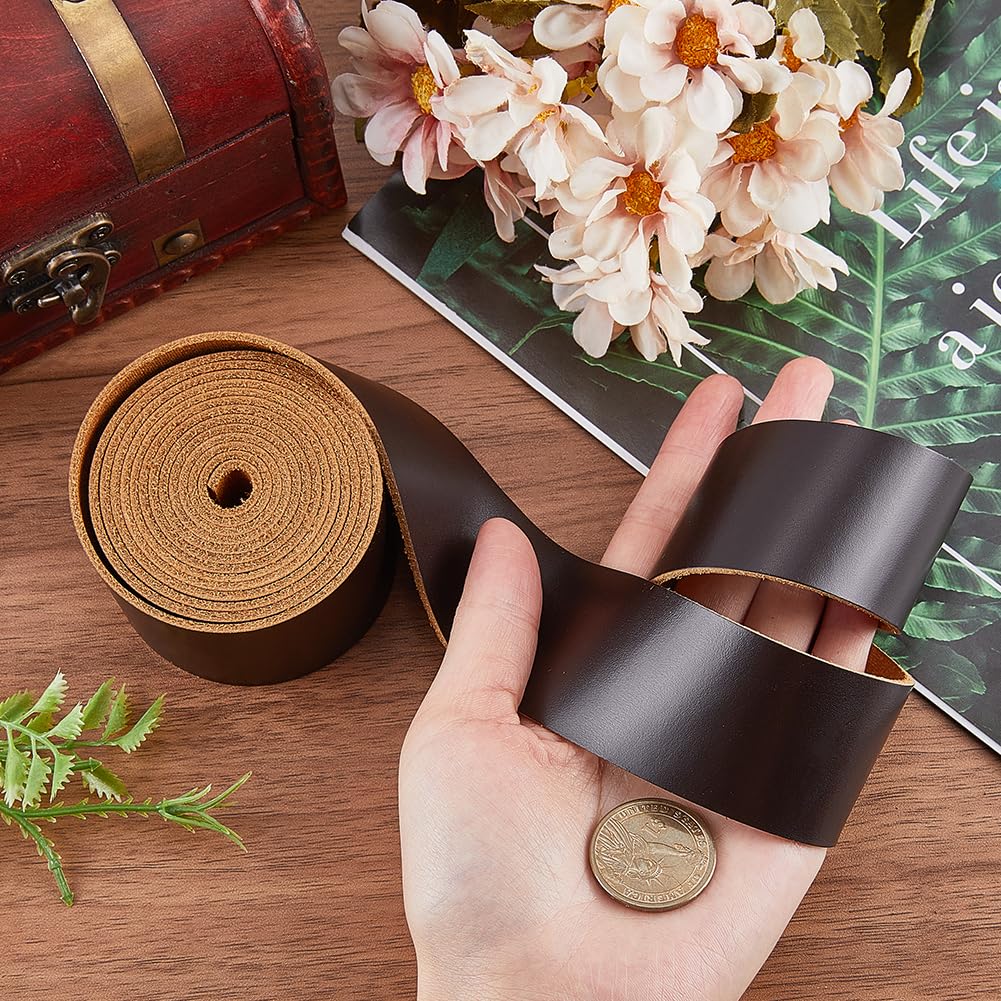 GORGECRAFT 2m×37.5mm Cowhide Leather Strips Cord 1.8mm thick Genuine Leather Strings Coffee Glossy Full Grain Oil Flat AB Grade Cow Leather Strips for Shoes Sewing Patchwork DIY Craft Appliques - Image 3