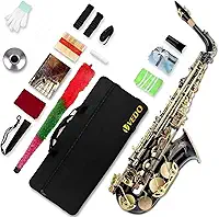 VEDO Saxofone Alto em Mi Bemol (Eb), Banda de Sopro Profissional Acabamento Em Laca Dourada, Para Iniciantes, Saxofone Para Estudantes, Saxofone Alto, Estojo e Completo de AcessóRios, Preto e Dourado