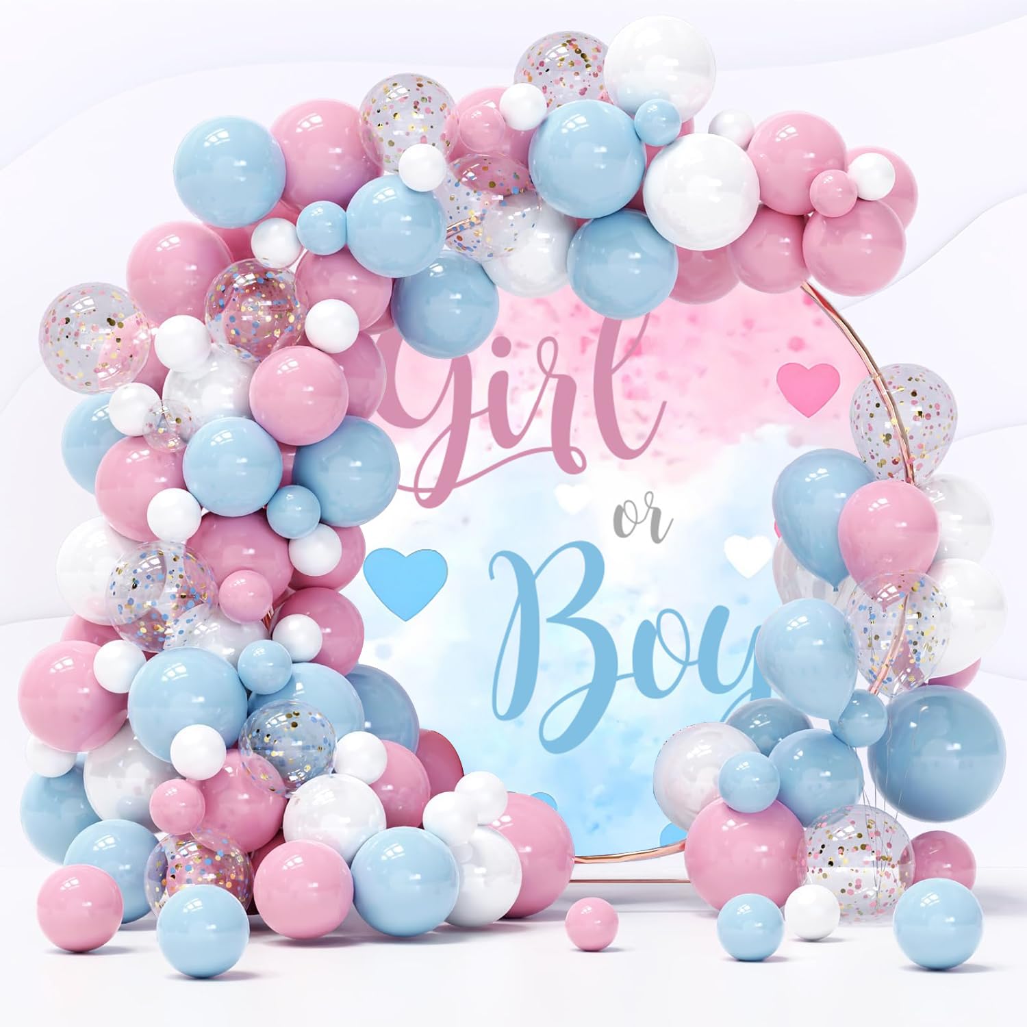 OERJU 6.5x6.5ft Gender Reveal Round Backdrop Boy Or Girl Baby Shower Circle Photography Background Pink Blue Paint Splatter Graffiti Round Backdrop Stand Cover Newborn Gender Reveal Party Decoration - View #6