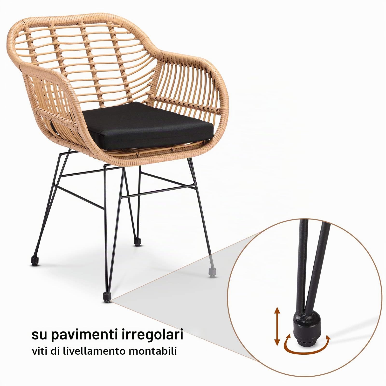 Casaria Set 2pz Poltrone Bali Effetto Vimini Sedie da Giardino con Cuscino e Braccioli Mobili da Esterno