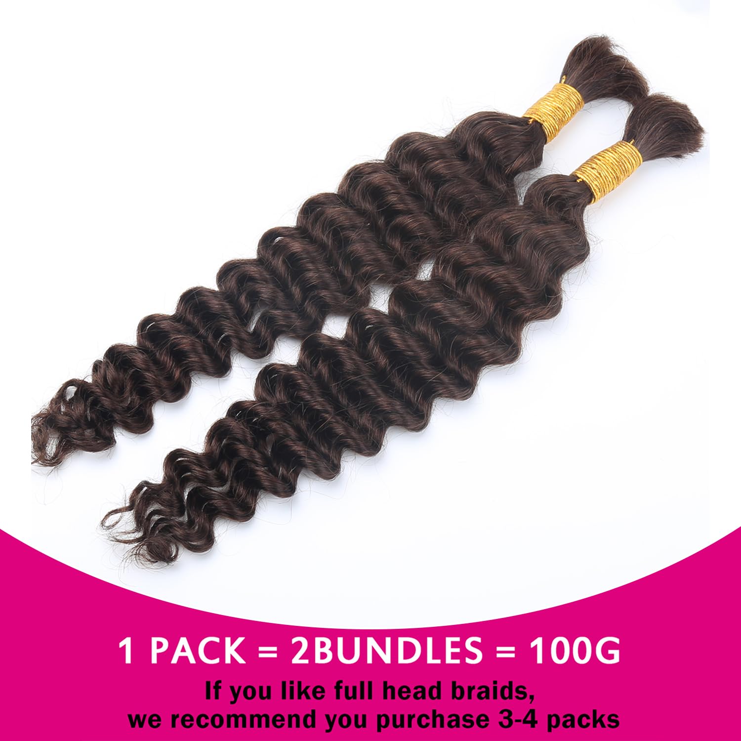 Deep Wave Bulk Human Hair Braiding Hair 22inch Brazilian Unprocessed Virgin Human Hair for Women #4 100g/Pack - Image 4