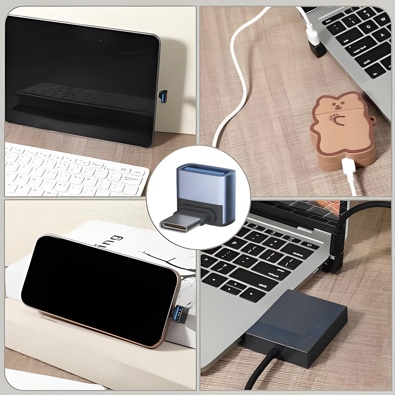 Typ C auf USB 90 Grad Rechtwinkliger Adapter (2 Stück), Typ-C Stecker auf USB Buchse OTG Adapter 10Gbps Kompatibel mit Smartphone, Tablet, Laptop usw