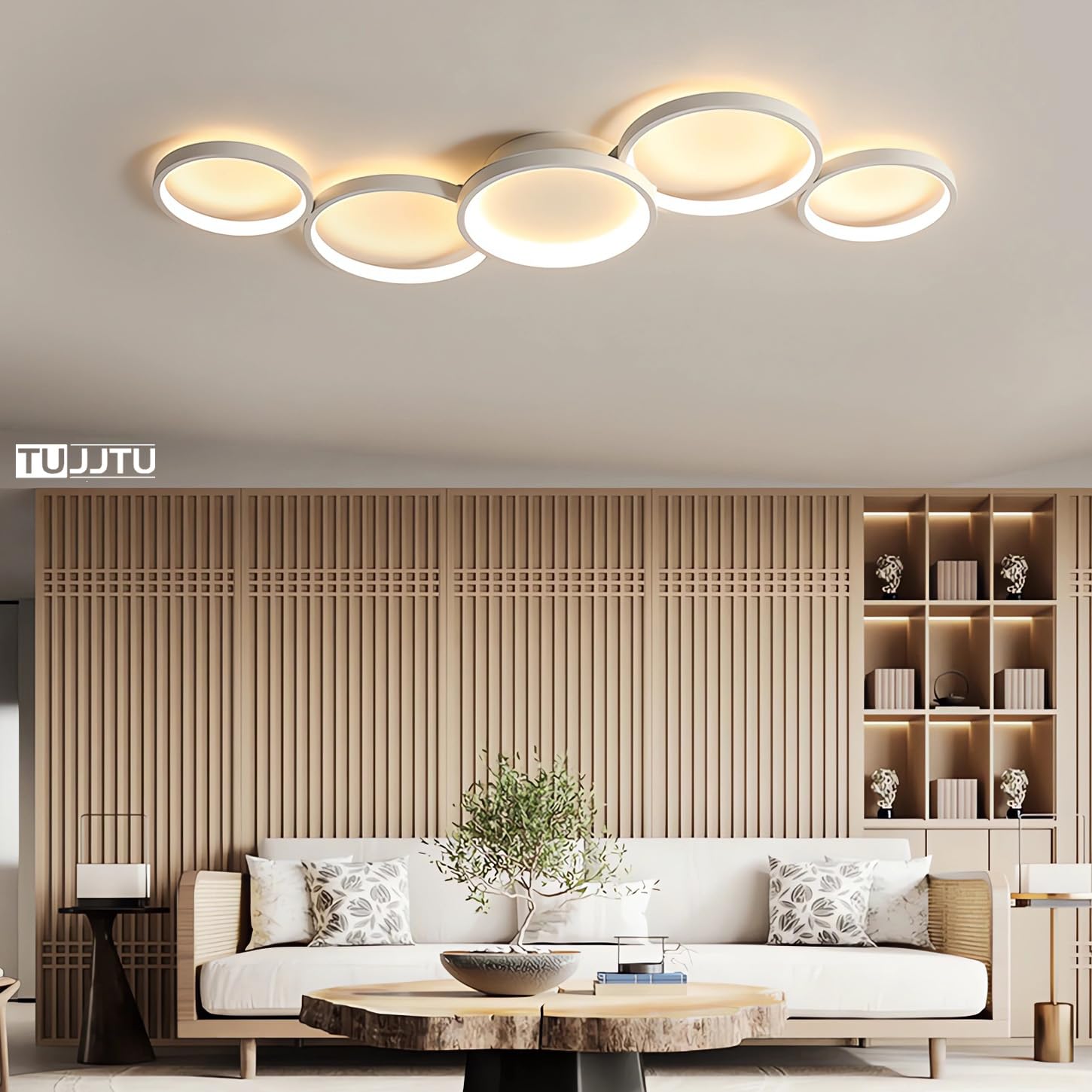 Lampa sufitowa LED Nowoczesna lampa do salonu Ściemnialne oświetlenie sufitowe Kreatywna okrągła lampa sufitowa z pilotem Aluminiowe oświetlenie do sypialni Biuro Pokój dziecięcy (Biały)