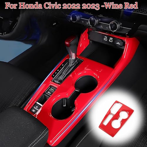 Miniatura 2 de Marco de consola central Civic de 11 generación, cubierta del panel de palanca de cambios para Honda Civic 2022 2023 - ABS rojo vino Accesorios